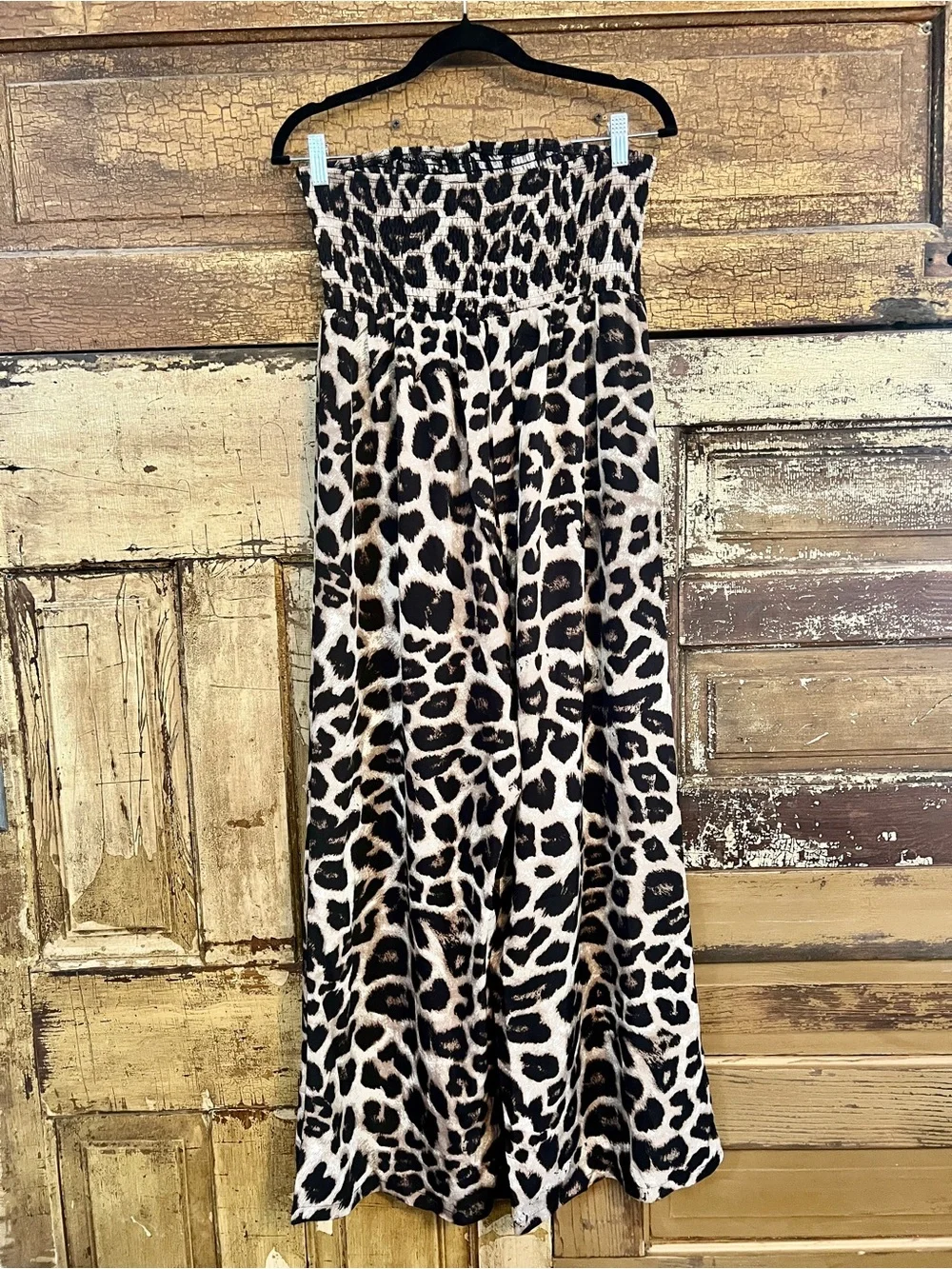 Leopard Print Strapless Romper Wide Leg Jumpsuit
